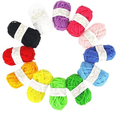 REZSOVEE 12X Assorted Yarn Pack, Soft Craft Wool for Knitting & Crochet, Perfect for DIY Projects, Baby Blankets, Pom Poms & More, Ideal Starter Kit for Beginners