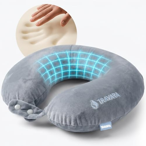TRAVARA Nackenkissen The Tripster - Nackenkissen Flugzeug - Reisekissen für Flugzeug, Auto & Zug - Nackenhörnchen Reise - Kissen für Reisen - Memory Foam - Travel Pillow