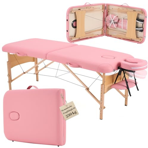 kidol&shellder Lit de Massage 70cm, Pliable Portable, 250kg capacité, 9cm Rembourrage PU, Sac de Transport, Appui-tête Amovible, Rose