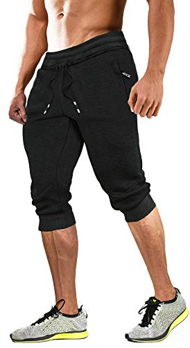 MAGCOMSEN Mens Capri 3/4 Pants Athletic Workout Joggers Cotton Slim Fit Below Knee Long Shorts with 3 Pockets Black 32