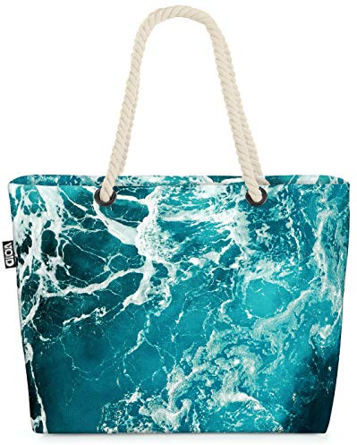 VOID Meer Wellen Türkis Strandtasche Shopper 58x38x16cm 23L XXL Einkaufstasche Tasche Reisetasche Beach Bag