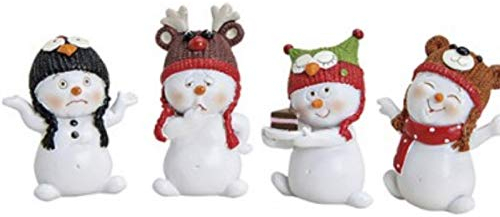 4er-Set Deko-Figuren - süße Schneemänner mit lustigen Mützen aus Poly 4-Fach Sortiert - Weihnachtsdeko Winterdeko (Weiss-bunt) B4 x T3 x H6 cm