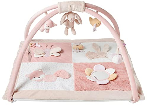 Nattou Krabbeldecke mit Spielbogen und 25 Aktivitäten, Aus Polyester, Fuchs und Hase, Ca. 80 x 90 cm, Alice und Pomme, Rosa/Weiß