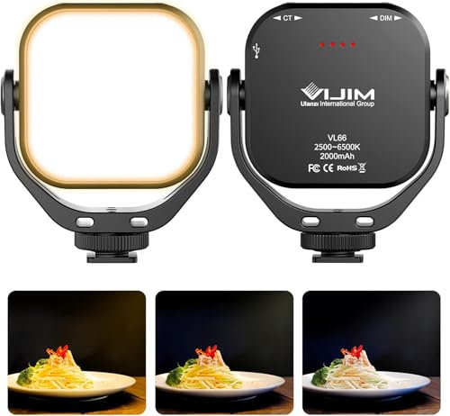ULANZI VL66 - Luces LED de video - Luz LED de cámara portátil para fotografía con zapata fría, 2000 mAh recargable CRI 95+ 2500-6500K regulable
