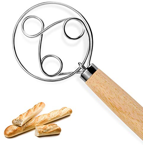 Schneebesen für Teig, dänischer Schneebesen Teigbesen Edelstahl Brotmixer mit 3 Löchern Eierschläger mit Holzgriff Zubehör Werkzeug für Küchen