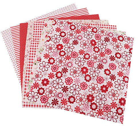 7 St Olika Mönster Bomullstyg Bunt Fyrkanter, Förskurna Blommor Röd Serie Tyg Rand Utskriftsmaterial för Gör-det-själv-sömnad Scrapbooking (50 * 50 cm)