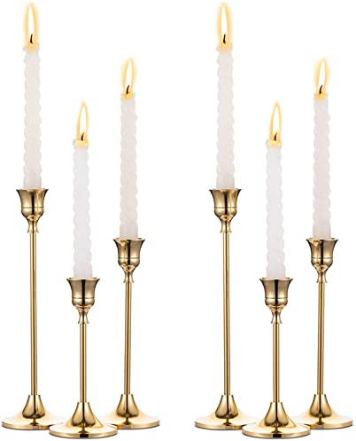 Nuptio Messing Kerzenständer Gold Kerzenhalter 6 Stück Stabkerzen Vintage Kerzen Stabkerze Metall Ständer Herzstück für Tisch Kerzenleuchter Hochzeit Housewarming Geschenk Tischdeko Weihnachten