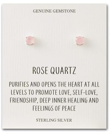 Philip Jones Sterling Silver Rose Quartz Gemstone Earrings with Quote Card