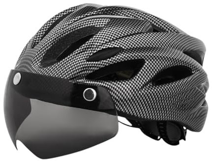 perfk Fahrradhelm Sporthelm mit abnehmbarem Visier Verstellbarer Kopfumfang Herren Damen Biker Fahrradhelm Fahrradhelm, Kohlefaser Schwarz