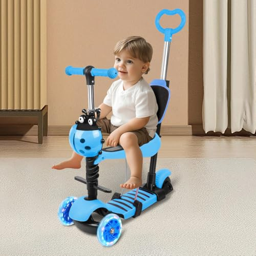 Skoter Scooter Barn med avtagbart säte Justerbar höjd 2-8 år, 7 stjärnor Beetle, Scooter Enkelt ben med tryckhandtag - Blå