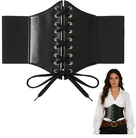 Corset Pirate Femme,Bustier Ceinture Corset Noir Marron,Cuir Robe Costume Medieval Accessoires,Steampunk Leather Bustiers Et Corsets Femme,pour MédiéVal Viking Pirate Déguisement (Noir/Taille L)