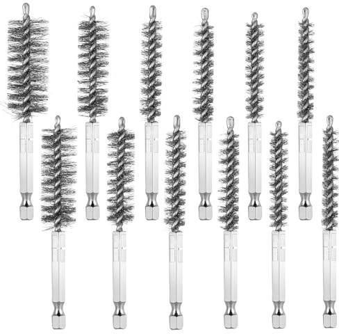 12 Pcs Cepillo de Alambre para Taladro, 8-19mm Cepillo Metálico Cilíndrico de Tubo Acero Inoxidable, Cepillos Metálico vástago 1/4 para Taladro, Cepillos de Cerdas de Alambre para Limpieza y Pulido
