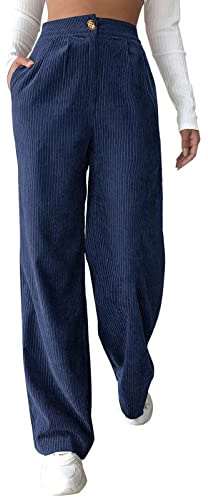 Generico Pantaloni Velluto A Coste Donna Vita Alta Pantaloni Donna Velluto Larghi Dritti Pantalone in Corduroy Palazzo Autunnali Invernali