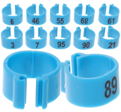Veemoon Bague la Patte du Pigeon Voyageur Numérotée Bleue en Plastique 100 Pièces Anneaux D'identification pour Pattes d'oiseaux Élevage Volaille Pratique Légère Compacte