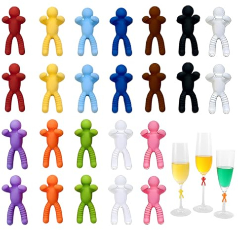 LKJAUOZ 24 Pezzi Colorati Segnabicchieri, Identificatore Del Bicchiere di Vino, Segnabicchieri in Silicone per Feste, per Bicchiere da Champagne, Bicchiere da Cocktail, Bicchiere da Martini