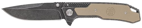 Smith & Wesson SW609 8.3in High Carbon S.S. Folding Knife with 3.6in Drop Point Blade and Stonewashed G-10 Handle for Outdoor, Tactical, Survival and EDC