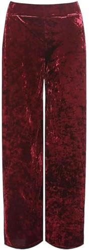 Womens Velour Velvet Pocket Palazzo Ladies Full Length Elasticated Waist Wide Leg Pocket Velvet Palazzo Bottom Christmas Wear Winter Warm Wear Fancy Party Xmas Trouser Plus Size Wine