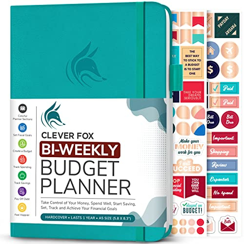 Clever Fox Planificateur budgétaire bimensuel – Organiseur financier non daté avec suivi des dépenses et des factures – Livre de finances pour budget de l'argent des ménages – 14 x 21 cm à couverture