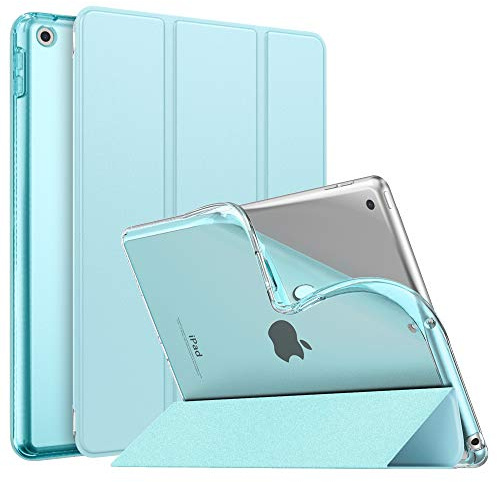 MoKo Case for iPad 9th Generation 2021/ iPad 8th Generation 2020/ iPad 7th Generation 2019, Soft Translucent TPU Frosted Back Cover Slim iPad 10.2 inch Case with Stand, Auto Wake/Sleep, Sky Blue