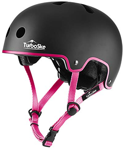 TurboSke Skateboard BMX Bike Helmet for Youth Adult, Black/Pink L/XL