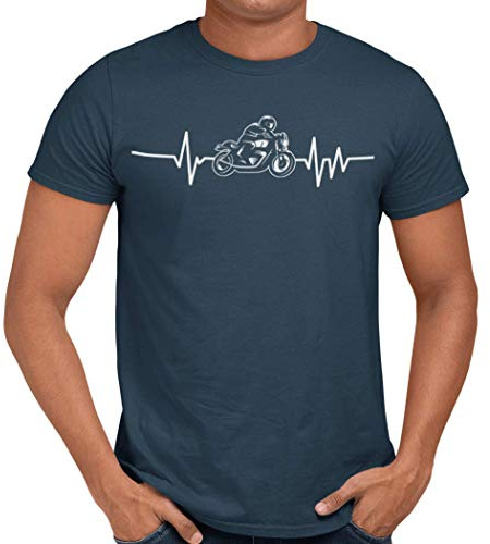 Getting Shirty Motorbike Heartbeat (Bike, Biker) Men's/Unisex T-Shirt (XL, Blue)