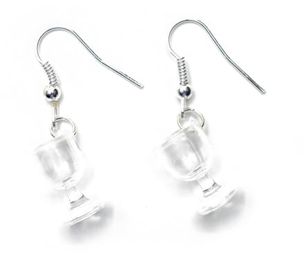 Miniblings vinglas örhängen – handgjorda modesmycken I vattenglas glas vin vattenbägare – örhängen örhängen silverpläterade, 15mm, Metall, nöd-tillämpbar