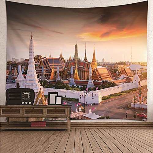 ANAZOZ Tapiz Piscina 240x220CM,Arquitectura Tailandesa Tapiz de Pared de Tela Poliéster Naranja Blanco