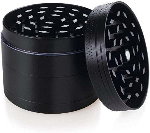 Herb Grinder 4 Parts 40mm or 4 Part 50mm Zinc Alloy Grinder with Chamber and Pollen Catcher Premium Grinders with Magnetic Top for Dry (4 Part 40mm Black)