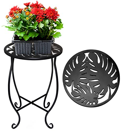 BNGGOGO 15'' Tall Metal Plant Stand, 10-inch Round, Decorative Black Flower Pot Stand, Rustproof, Indoor/Outdoor, 1 Pcs
