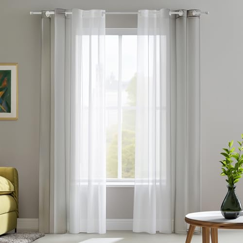 Deconovo Cortinas Salon Translucidas para Dormitorio Decorativo Visillos 2 Piezas 140x260cm Gris Claro