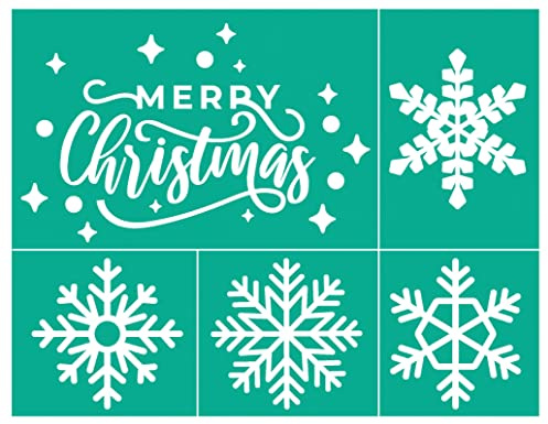 BOOLOOEN Silk Screen Stencils - Large Snowflake Stencils, Adhesive Reusable for Wood Chips, Canvas, Windows, Gift Cards - Christmas Night Snowy Winter Party Decorations