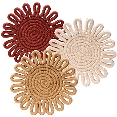 Kanmoon Trivets for Hot Dishes,Potholders for Kitchen,Hot Pads Hot Mats or Trivets for Hot Pots and Pans,Table Decorations,Set of 3, 100% Cotton,7.5(Lace)
