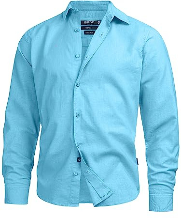 Indicode Herren INSville Sommer-Hemd aus Baumwoll-Leinen Mischung | Herrenhemd für Männer Alaska Blue, XXL