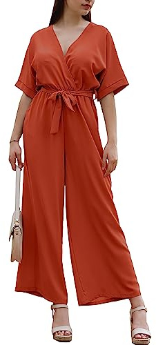 Laphilo Dam lång V-ringad bred ben jumpsuit med ledig elegant sommarbälte kod. 7213, kappa, L