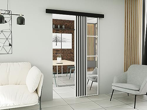 KIER FURNITURE Wandschiebetüren mit Spiegeln MOLI 60 – Schiebetür Komplettset Schiene Komplettset Mit Tür – Zimmertüren Mit Zarge Komplett - B66xH205xT1,6 cm - Weiß