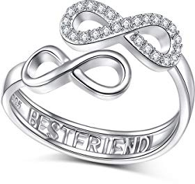 Flyow S925 Sterling Silver Infinity Love Best Friend Ring Adjustable Friendship Birthday Gifts for Women