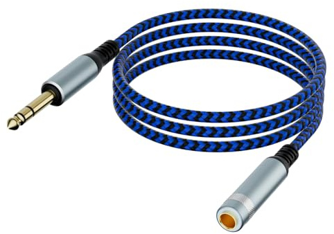 LDKCOK 10ft 1/4 Inch TRS Extension Cable, 6.35mm Male to Female Stereo Audio Cord, Heavy Duty Nylon Braided Headphone Adapter for Guitar, Amp, Studio Monitor, Mixer & Home Theater - Blue/Black
