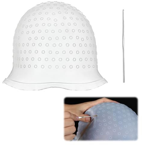 YueJieSelected Strähnchenhaube,Silikon Strähnenhaube,Strähnchen Set,Löcher Silikonhaube Stränchen Haube,Haare Färben,Strähnchenhaube,Haarfärbeset Beauty Zubehör für Haare Strähnen Mit 1 Stahlnadel
