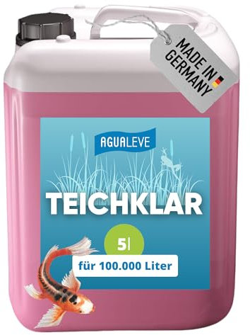 AGUALEVE® Teichklar 5l *NEU* | macht grünes Teichwasser wieder klar dank innovativer Kristallklar-2.0-Formel | für Fisch-, Garten- & Schwimmteiche | Qualität Made in Germany | für 100.000l Teichwasser