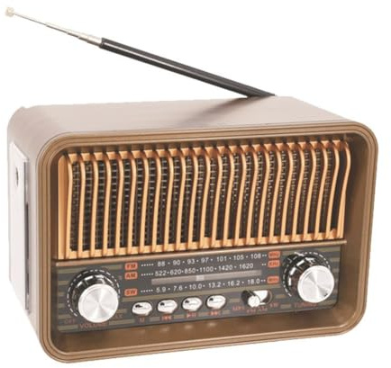 AZURAOKEY Retro BT -högtalare med FM/AM/SW Radio - Portable Vintage Garden Radio, 1200mAh Battery, BT 5.0, TF/AUX/USB Playback för camping, resor och hemanvändning