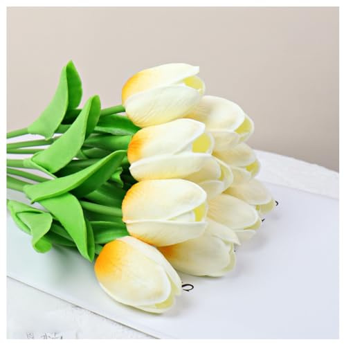 Hrlace Artificial Tulips PU Real Touch Latex Fake Tulip Flowers Bouquets Tulip Bouquet Real Artificial Flower Tulip for Decor Wedding Home Living Room Office Party Champagne Pack of 30