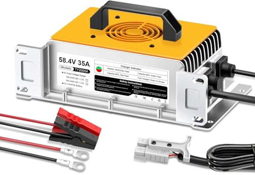 Cargador de Batería LiFePO4 58,4V 35A, Cargador de Baterías Litio 48V (51,2V), Impermeable IP65, para Autocaravanas, Motores de Remolque, Carros, Barcos, Energía Solar