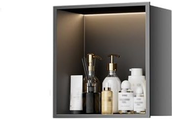 Stainless Steel Shower Niche 12 X 12, Led Shower Niche, No Tile Needed, 90.5° Sloped Design, Recessed Bathroom Storage Shelf for Bedroom Kitchen Living Room(Gray)