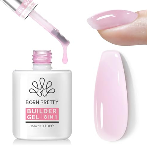 Born Pretty Pegamento para Uñas Postizas 8 EN 1, Base Gomosa Gel de Colocación Americana, Rosa Claro Adhesivo para Uñas para Extensión de Uñas y Constructor de Ápex, Adhesivo de Uñas en Cápsula UV/LED