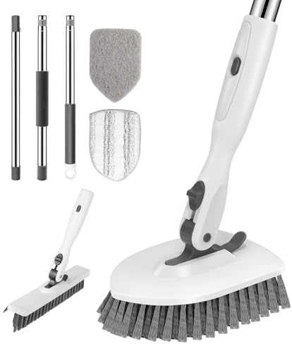 SetSail Tile Tub Floor Scrubber with V-Shaped Grout Brush, White Grey