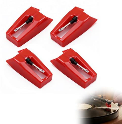 Jetstream 4 pezzi aghi di ricambio per giradischi, accessori di ricambio per aghi di giradischi, ago per giradischi, compatibile con giradischi e grammofoni, rosso