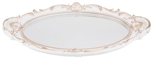 SUPVOX Plateau Miroir Ovale Vintage Blanc, Organisateur de Bijoux et Maquillage, Plateau de Présentation Décoratif pour Maison, Salle de Bain et Rangement D’Accessoires Élégants