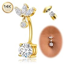 Diamday Piercing Nombril Acier Chirurgical pour Femme Hypoallergénique | 14G Piercing Nombril Or Argent Piercing Nombril Anneau Zircone Fleur Papillon 10mm Piercing Nombril Inversé Belly Piercing