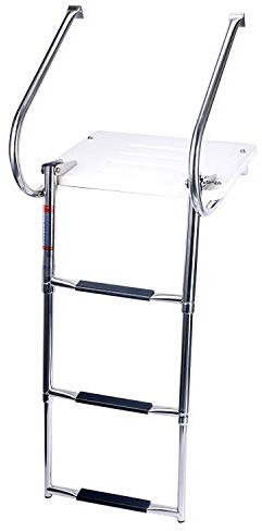 Amarine Made 3 Step in-Board Outboard Transom Platform Telescoping Boat Ladder Stainless Steel Swim Platform for Swimming Pool Pontoon Dock Collapsible Step Ladder with 2 Handrails