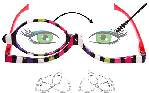 EYEGUARD Readers 2 Pack Magnifying Makeup Glasses Eye Make Up Spectacles Flip Down Lens Folding Cosmetic Womens Reading Glasses +2.00